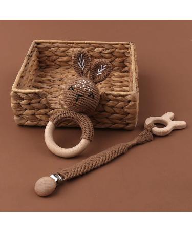 TIAN-K 3pcs Baby Shower Gift Set | Pacifier Chain Wooden Teether & Animal Rattle for Newborns - Buy Online on GoSupps.com