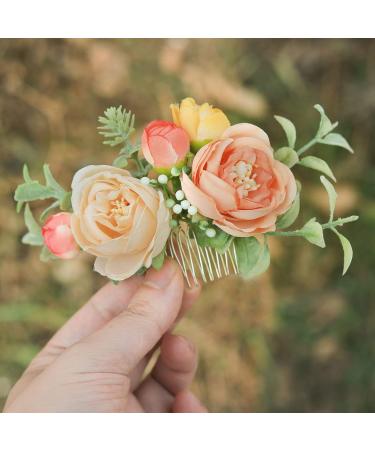 Fangsen Boho Silver Wedding Rose Flower Comb - Orange Floral Headpiece for Brides - Buy Online on GoSupps.com