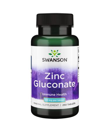 Swanson Zinc Gluconate - Mineral Supplement Promoting Prostate Health Vision Health & Immune Support -Gluconate Form for Optimal Absorption - (250 Tablets 30mg Each) 1