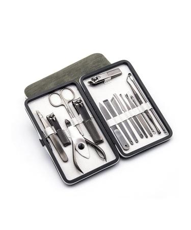 Nail Clippers Set Durable and Portable Stainless Steel Nail Clippers Set Nail Clippers Pedicure Suitable for Gift Gray 15 Pieces Grey