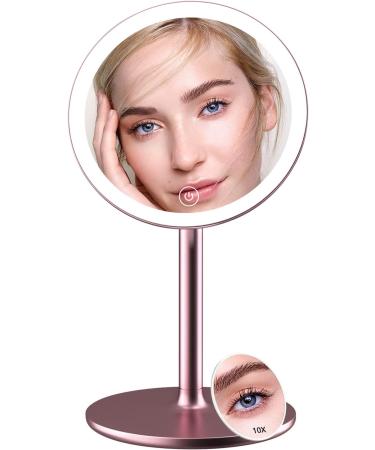 Kostlich Lighted Makeup Mirror with 3 Light Settings - Rechargeable Vanity Mirror, 10x Magnification, Touch Sensor, Rose Gold Finish - Buy Online on GoSupps.com