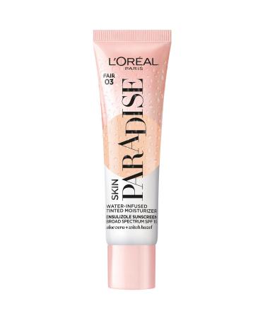 L'Oral Paris Skin Paradise Water-infused Tinted Moisturizer with Broad Spectrum SPF 19 sunscreen lightweight, natural coverage up to 24h hydration for a fresh, glowing complexion, Fair 03, 1 fl oz