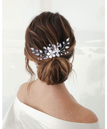 Zoestar Flower Bride Wedding Hair Combs Silver Pearl Crystal Headpiece Bridal Hair Accessories for Women and Girls - Buy Online on GoSupps.com