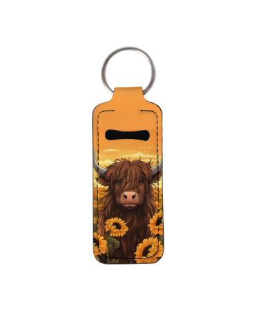 Tongluoye Lip Balm Holder Keychain for Women Men Easy to Match Various Accessories or Bags Holiday Gifts Highland Cow One Size
