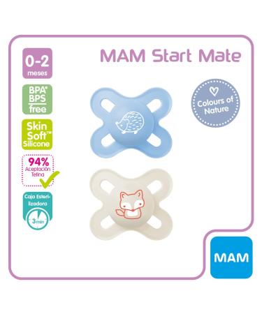 MAM Schnuller Start S295 - Color of Nature Matte Texture Pacifier with SkinSoft Silicone for Babies 0-2 Months - 2-Pack with Self-Sterilizing Box - Buy Online on GoSupps.com