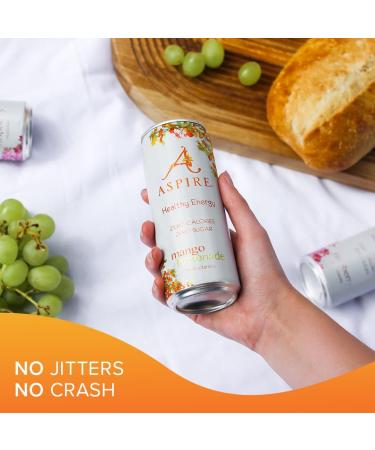 ASPIRE Mango Lemonade Zero Calorie Healthy Energy Drink - 12 x 330ml Cans | Natural Plant Based Caffeine | Vegan & Gluten Free - Buy Online on GoSupps.com