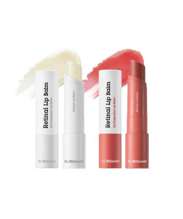 Dr.Different Retinal Lip Balm Duo - Clear & Tinted Moisture Set Anti-Wrinkle Retinal Lip Treatment K-Skincare made by Korean Dermatologist 0.14oz each