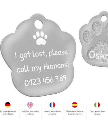 Personalized Silver Dog Tag Paw - Large 33mm Engraving | International Shipping - Buy Online on GoSupps.com