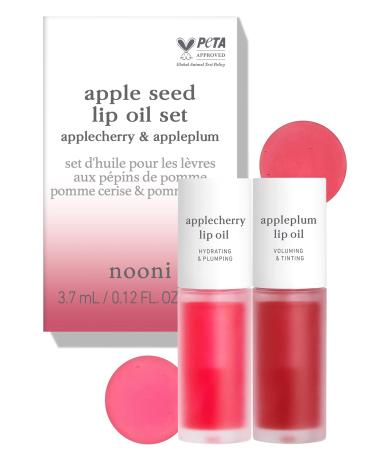 NOONI Appleseed Lip Oil Set - Applecherry & Appleplum | with Apple Seed Oil  Lip Oil Duo  Lip Stain  Gift Sets  For Chapped and Flaky Lips 14 Red Duo (Applecherry & Appleplum)