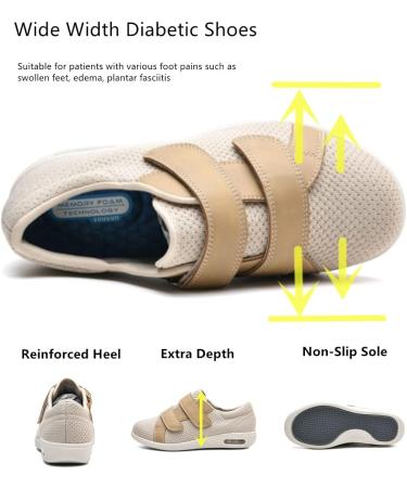 ZGDG Men's Diabetic Edema Shoes - Wide Width Adjustable Closure Sneakers for Swollen Feet - Size 10 Wide Beige - Buy Online on GoSupps.com