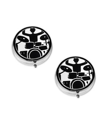 (Drummer) Round Pill Box 3 Compartment Pill Box Mini Decorative Pocket Purse Portable Travel Medicine Tablet Vitamin Holder Organizer Pill Case