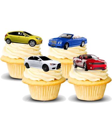 24x Pre-cut Cars Vehicles Transport Edible Thick Wafer Card Standing Cupcake Toppers Birthday Party Cake Decorations - Buy Online on GoSupps.com