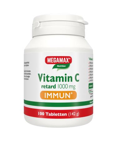 MEGAMAX Nutrition plant-based vitamin C IMMUN retard High dose with 1000 mg vegan - lactose-free and gluten-free - 100 tablets