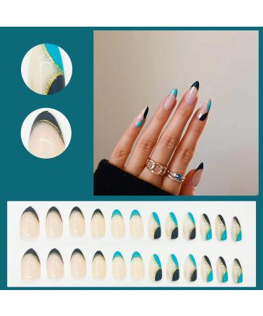 JUSTOTRY 24 Pcs Short Black French Stiletto False Nails - Pretty Marble Pattern with Nail Glue - Almond Stick On Nails for Women - Nail Art BL2 - Buy Online on GoSupps.com