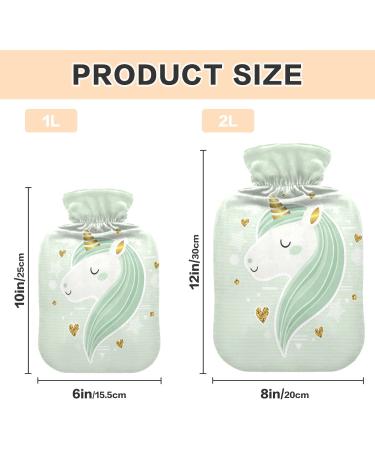 Unicorn Hot Water Bottle with Cover - Soft Warm Light Green Design for Bed Hand Neck & Shoulders - 1L Perfect for Winter - Buy Online on GoSupps.com