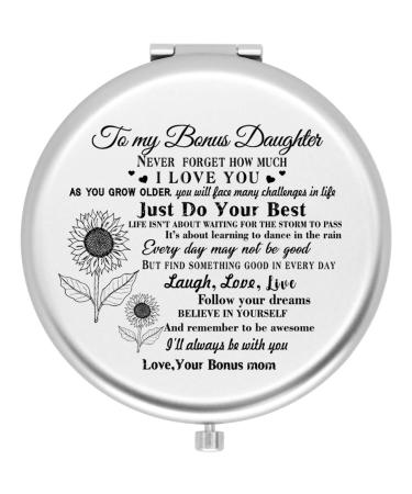 onederful Bonus Daughter Gifts Travel Compact Pocket Mirror for Bonus Daughter from Bonus Mom  Birthday Christmas Graduate Ideas for Bonus Daughter-Never Forget just do Your Best (Silver)