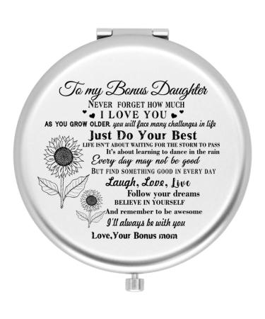 onederful Bonus Daughter Gifts Travel Compact Pocket Mirror for Bonus Daughter from Bonus Mom  Birthday Christmas Graduate Ideas for Bonus Daughter-Never Forget just do Your Best (Silver)