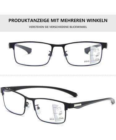 Lanomi Photochromic Progressive Multifocus Reading Glasses - Blue Light Filter UV400 Self-Tinting Metal Rectangle - 2.5 Dioptria Multifocal Computer & Outdoor Sun Aid - Buy Online on GoSupps.com
