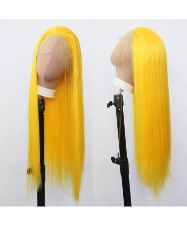 Yellow Synthetic Lace Front Wig for Black Women - Long Straight Heat Resistant Fiber Hair with Baby Hair - Ideal for Cosplay and Daily Wear - Buy Online on GoSupps.com
