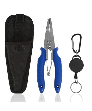 Amoygoog Fishing Pliers Saltwater, Stainless Steel Fishing Needle Nose Pliers, Split Ring Fishing Hooks Remover, Cut Fishing Line Fishing Multitool Pliers with Sheath Telescopic Lanyard