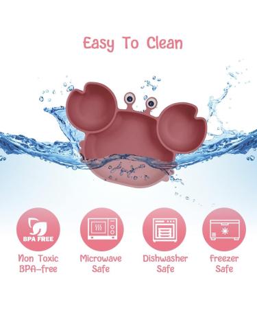 Vicloon Baby Silicone Suction Plate - Non Slip Toddler Divided Plate for Self Feeding Training | Baby Weaning Plate for Highchairs - Rose Red - Buy Online on GoSupps.com