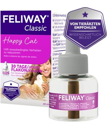 FELIWAY Classic 30 day Refill comforts cats helps solve behavioural issues and stress/anxiety in the home - 48ml Single 30 day refill pack - Buy Online on GoSupps.com