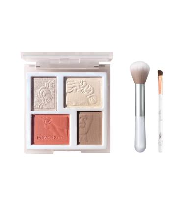 Domality Contour Highlighter Blusher Makeup Palette with 2 Soft Brush & Mirror  4 in 1 Contour Powder Palette  Natural Matte & Shimmer Finish  Smooth and High-Pigmented Pressed Powder Makeup Kit for for a Glowing Look