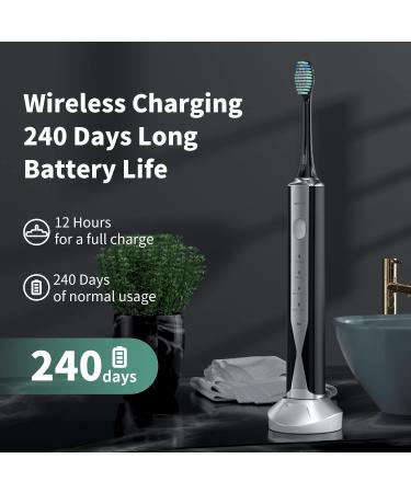 CD-02 Wireless Electric Toothbrush - Rechargeable 4 Modes Pressure Sensor 240 Days Battery Life - Black & Silver - Buy Online on GoSupps.com
