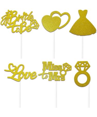 24 Bride to Be Cupcake Toppers - Engagement Wedding and Bachelorette Party Supplies | Love Heart Ring Miss To Mrs Cupcake Picks | Bridal Shower Cake Decorations | Engagement Cake Topper (Gold) A Gold - Buy Online on GoSupps.com