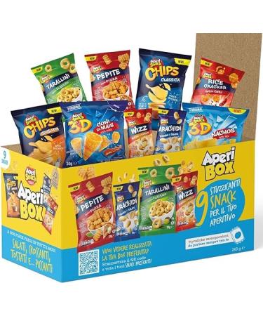 Italian Gourmet E.R. APERIBOX 9 Pack of 6 Boxes of Chips and Savoury Snacks 263g Gift Idea 2023 + Italian Gourmet Polpa 400g