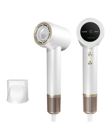 Generic Hair Dryer- High-Speed Brushless Motor(110 000 RPM) Negative Ionic Blow Dryer for Fast Drying Low Noise Thermo-Control Hair Dryer with Nozzle Pearl White