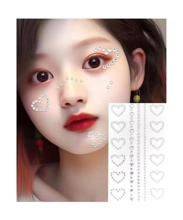 Self Adhesive Face Gems & Pearls - 5 Sheets 3D Star Heart Moon Stickers | Bling Rhinestone Jewels for Makeup Crafts & Nail Art - Includes Tweezers (White Red - Buy Online on GoSupps.com