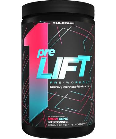 Rule 1 Pre Lift Pre-Workout Powder | Caffeine Beta-Alanine L-Citrulline Alpha GPC | Nitric Oxide Support Energy Alertness & Endurance | Sugar Free | 450G 30 Servings (Snow Cone)