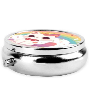 Rainbow Crown Cat Portable Metal Pill Box | 3-Compartment Mini Pill Organizer for Travel | Hinged Design for Small Pills - Buy Online on GoSupps.com