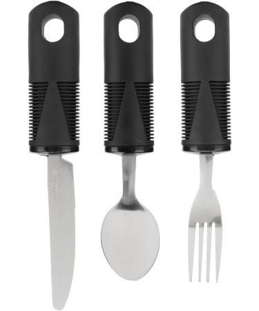 3 Piece Adaptive Utensils Heavy Stainless Steel Spoon Fork Serrated Knife with Non Weighted Non Slip Handles for Hand Tremors Arthritis Elderly Use(Black) - Buy Online on GoSupps.com