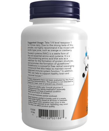 Now Supplements NAC (N-Acetyl Cysteine) 600mg Pure Powder - 4oz | White - Buy Online on GoSupps.com