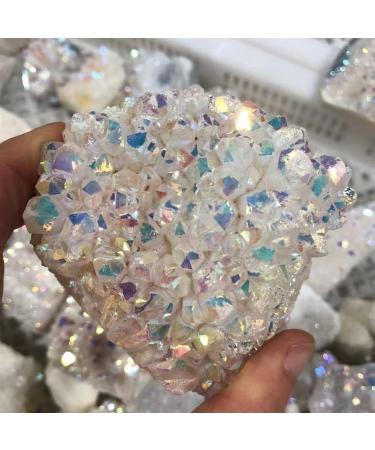Natural White Angel Aura Quartz Electroplating White Crystal Cluster Colorful Point Geode Enegry Crystals Decor Suitable for Home Natural Luster (Size : 200-300g)
