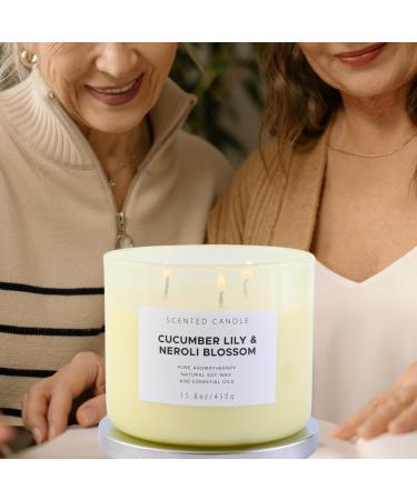 Cucumber Lily of The Valley & Neroli Blossom 3 Wick Candle | 15.8 oz Luxury Spa & Aromatherapy Candle | Fresh Scented Candles for Home | Natural Soy | Stress Relief - Buy Online on GoSupps.com