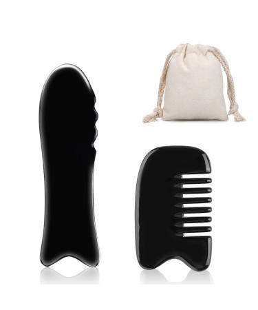 EQLEF Gua Sha Massage Tools Horn Gua Sha Comb and Buffalo Horn Gua Sha Guasha Massage Tool Board (2 Pieces)