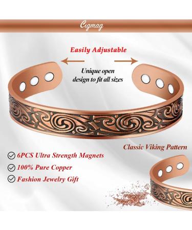 Cigmag 9X Mens Copper Bracelet | Ultra Strength Magnet | Adjustable Cuff Bangle | Father's Day Gift | Classic Viking Pattern - Buy Online on GoSupps.com