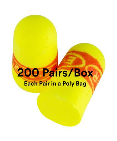3M Ear Plugs  200 Pairs/Box  E-A-Rsoft SuperFit 312-1256  Uncorded  Disposable  Foam  NRR 33  Drilling  Grinding  Machining  Sawing  Sanding  Welding  1 Pair/Poly Bag Yellow