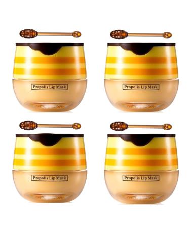 4 PCS Bee Lip Balm Honey Pot Propolis Lip Mask Moisturizing Moisture Nourishing Dry & Chapped Care and Reduces Lines Exfoliating (Honey) Honey 4 pcs