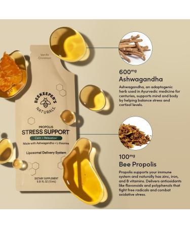 Ashwagandha Liposomal Stress Support by Beekeeper's Naturals 600mg with Propolis L-Theanine Anti-Stress Support for Calm & Relaxation 10ct 10 Count (Pack of 1) - Buy Online on GoSupps.com