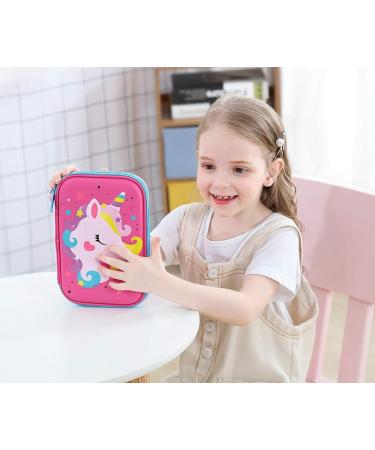 Pencil Case for Girls  3D Cute EVA Unicorn Pen Pouch Stationery Box Anti-Shock Large Capacity Multi-Compartment for School with 4 unicorn pens Unicorn2 pink - Buy Online on GoSupps.com