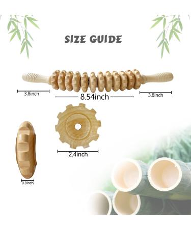 Natural Wood Massage Roller with Handle - 44cm Deep Tissue & Cellulite Relief for Neck Legs Back & Body | 12 Rotatable Design - Buy Online on GoSupps.com