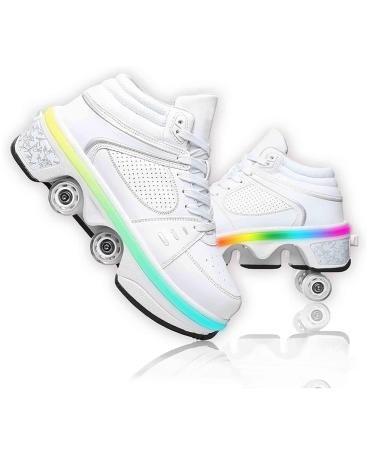 Shoes with rolls LED bright skates 4-wheel adjustable roller skates hidden wheel for running sports shoes for playing for men women and child white 38 EU