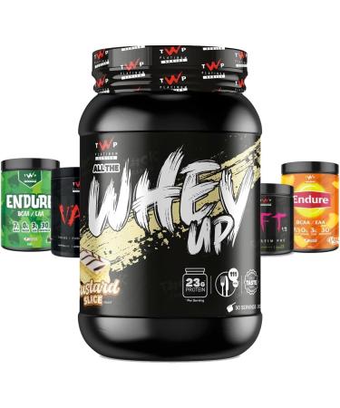 TWP Nutrition Platinum Series All The Whey Up Protein Powder Shake 23g Whey Protein Low Fat Low Carbs 2.1kg/900g & 70/30 Servings Vegetarian (Vanilla Custard Slice 900g) Vanilla Custard Slice 900g - Buy Online on GoSupps.com