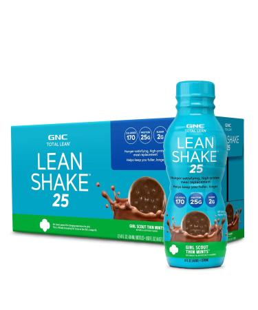 GNC Total Lean | Lean Shake 25, To Go Bottles | Low-Carb Protein Shake to Improve Weight Loss & BMI | Girl Scouts Thin Mints | 12 Pack Thin Mints 1 Servings (Pack of 12)