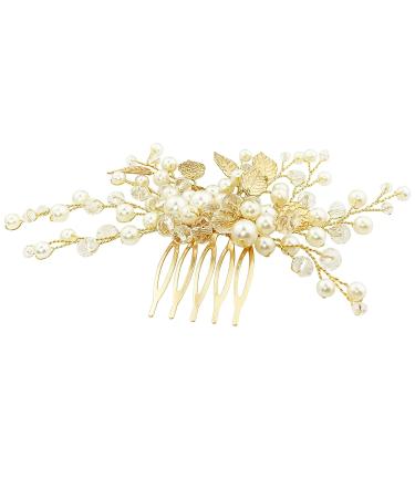 BETITETO Bridal Hair Comb - Crystal Pearl Gold Leaf Wedding Hair Accessory - Buy Online on GoSupps.com