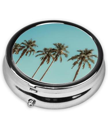Buy Palm Tree Round Pill Box - 3 Compartment Travel Organizer for Vitamins & Medications | Portable Mini Decorative Pill Case - Buy Online on GoSupps.com